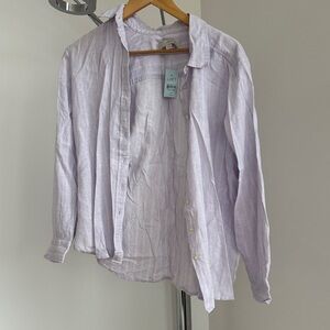 LOFT Pale Lavender Striped Button-Down Shirt